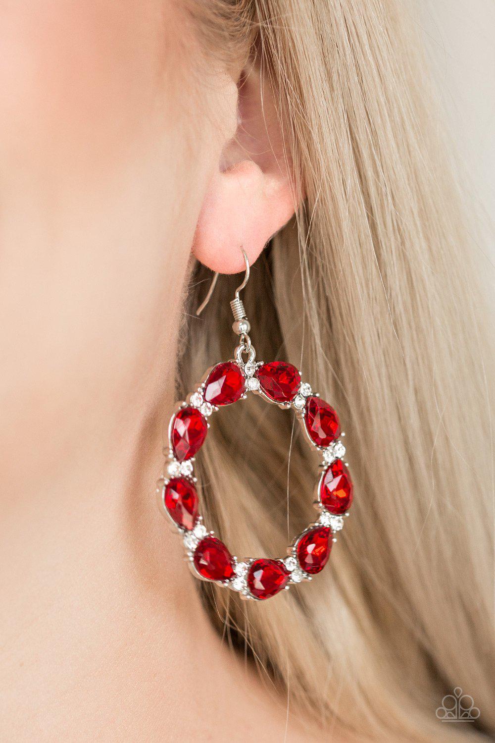 Ring Around The Rhinestones Red Earrings - Paparazzi Accessories- lightbox - CarasShop.com - Paparazzi Jewelry by Cara Jewels