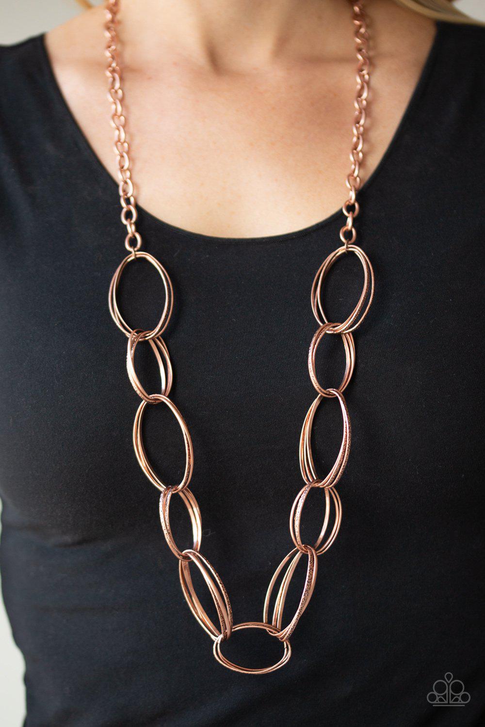 Ring Bling Copper Necklace - Paparazzi Accessories- on model - CarasShop.com - Paparazzi Jewelry by Cara Jewels