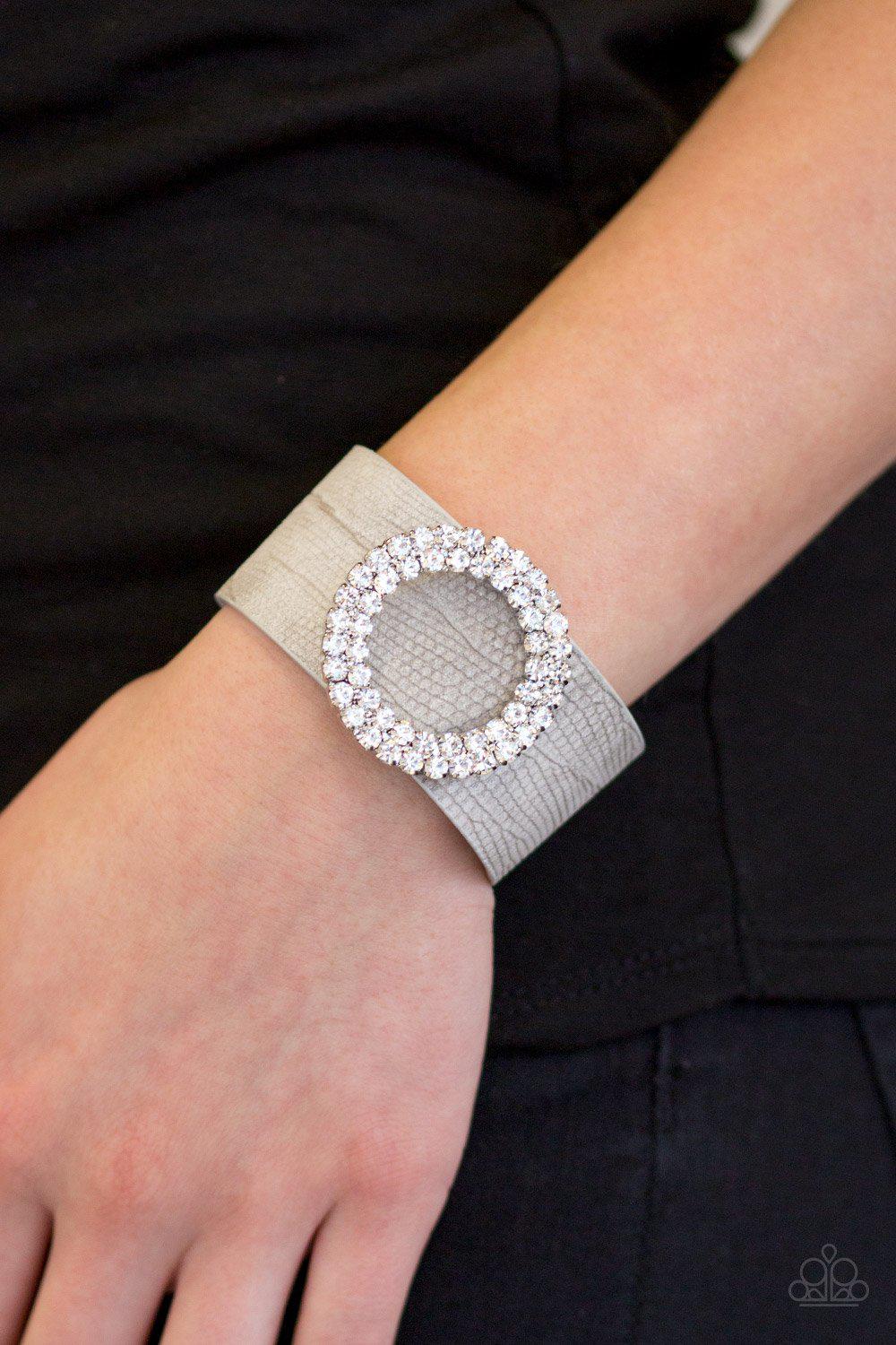 Ring In The Bling Silver Urban Wrap Snap Bracelet with Rhinestone Buckle - Paparazzi Accessories- lightbox - CarasShop.com - Paparazzi Jewelry by Cara Jewels