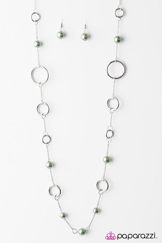 Ring My Bell Green and Silver Necklace - Paparazzi Accessories- on model - CarasShop.com - Paparazzi Jewelry by Cara Jewels