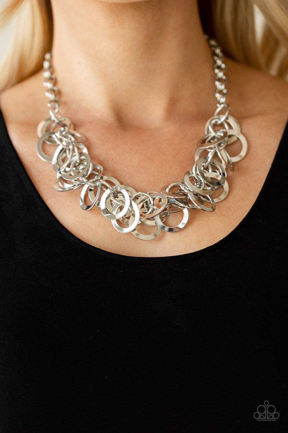 Ringing In The Bling Silver Necklace - Paparazzi Accessories- lightbox - CarasShop.com - Paparazzi Jewelry by Cara Jewels