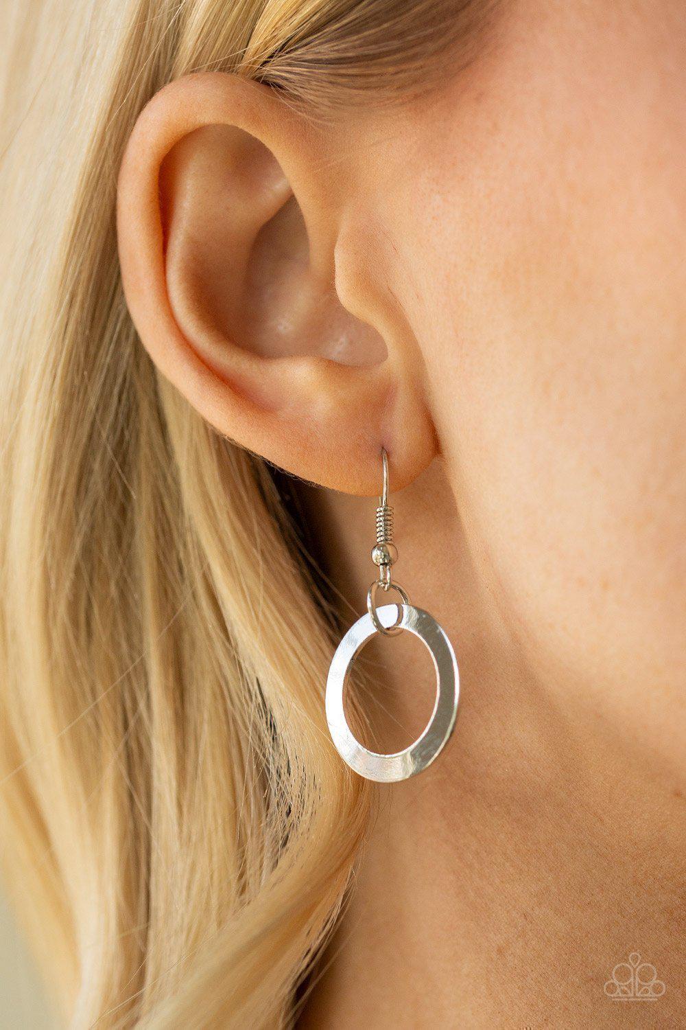 Ringing In The Bling Silver Necklace - Paparazzi Accessories- on model - CarasShop.com - Paparazzi Jewelry by Cara Jewels