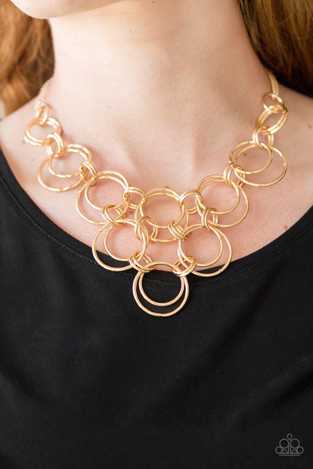 Ringing Off The Hook Gold Necklace - Paparazzi Accessories- lightbox - CarasShop.com - Paparazzi Jewelry by Cara Jewels