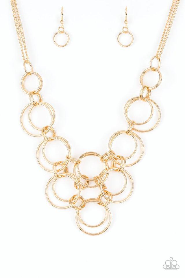 Ringing Off The Hook Gold Necklace - Paparazzi Accessories- on model - CarasShop.com - Paparazzi Jewelry by Cara Jewels