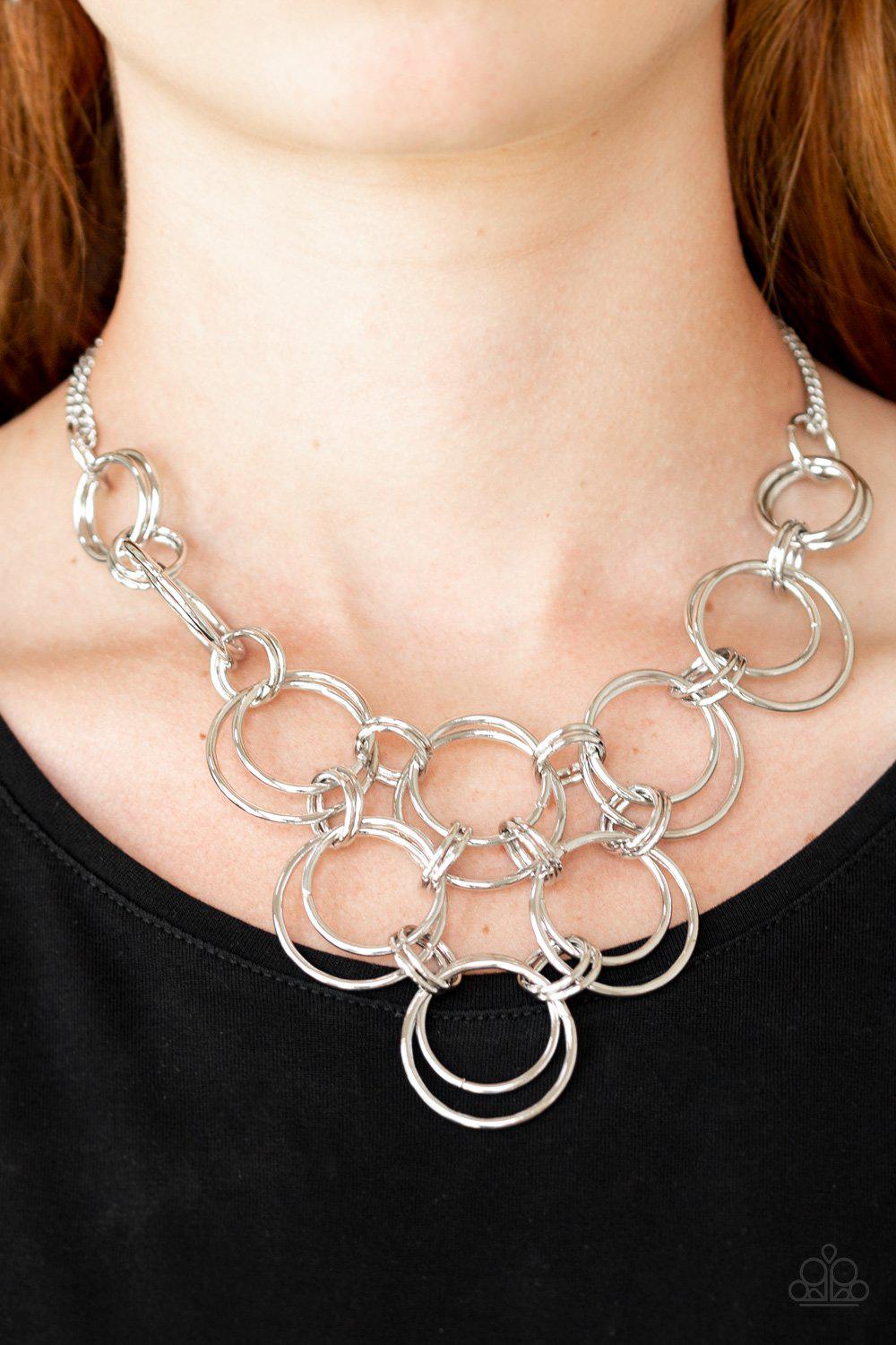 Ringing Off The Hook Silver Necklace - Paparazzi Accessories- lightbox - CarasShop.com - Paparazzi Jewelry by Cara Jewels