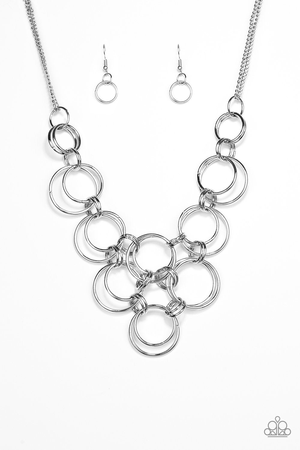 Ringing Off The Hook Silver Necklace - Paparazzi Accessories- on model - CarasShop.com - Paparazzi Jewelry by Cara Jewels