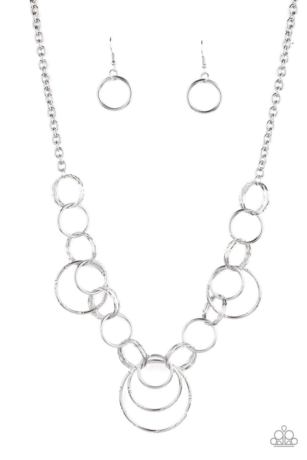 Ringing Relic Silver Necklace - Paparazzi Accessories- on model - CarasShop.com - Paparazzi Jewelry by Cara Jewels
