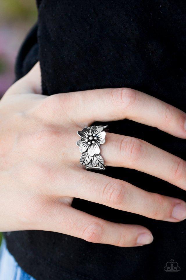 Rio Retreat Silver Flower Ring - Paparazzi Accessories- lightbox - CarasShop.com - Paparazzi Jewelry by Cara Jewels