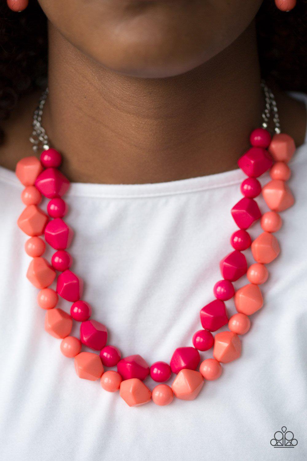 Rio Rhythm Multi - Hot Pink and Coral Necklace - Paparazzi Accessories- lightbox - CarasShop.com - Paparazzi Jewelry by Cara Jewels