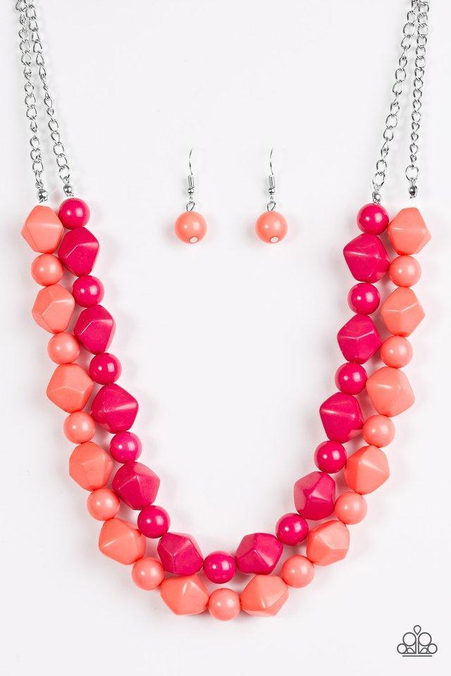 Rio Rhythm Multi - Hot Pink and Coral Necklace - Paparazzi Accessories- on model - CarasShop.com - Paparazzi Jewelry by Cara Jewels