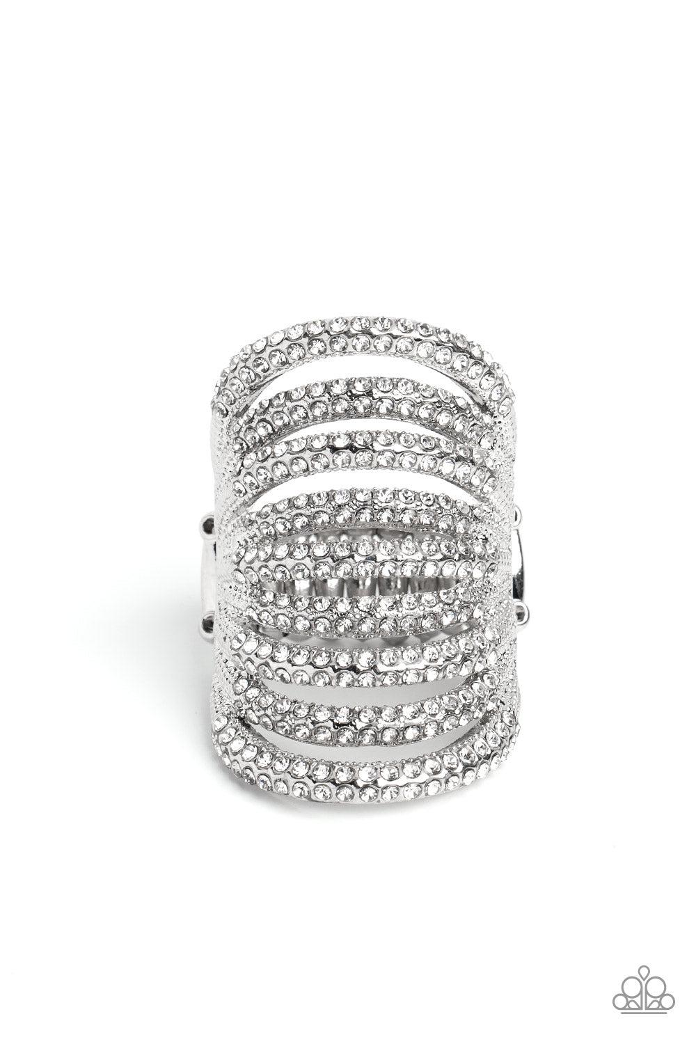 Rippling Rarity White Rhinestone Ring - Paparazzi Accessories- lightbox - CarasShop.com - Paparazzi Jewelry by Cara Jewels
