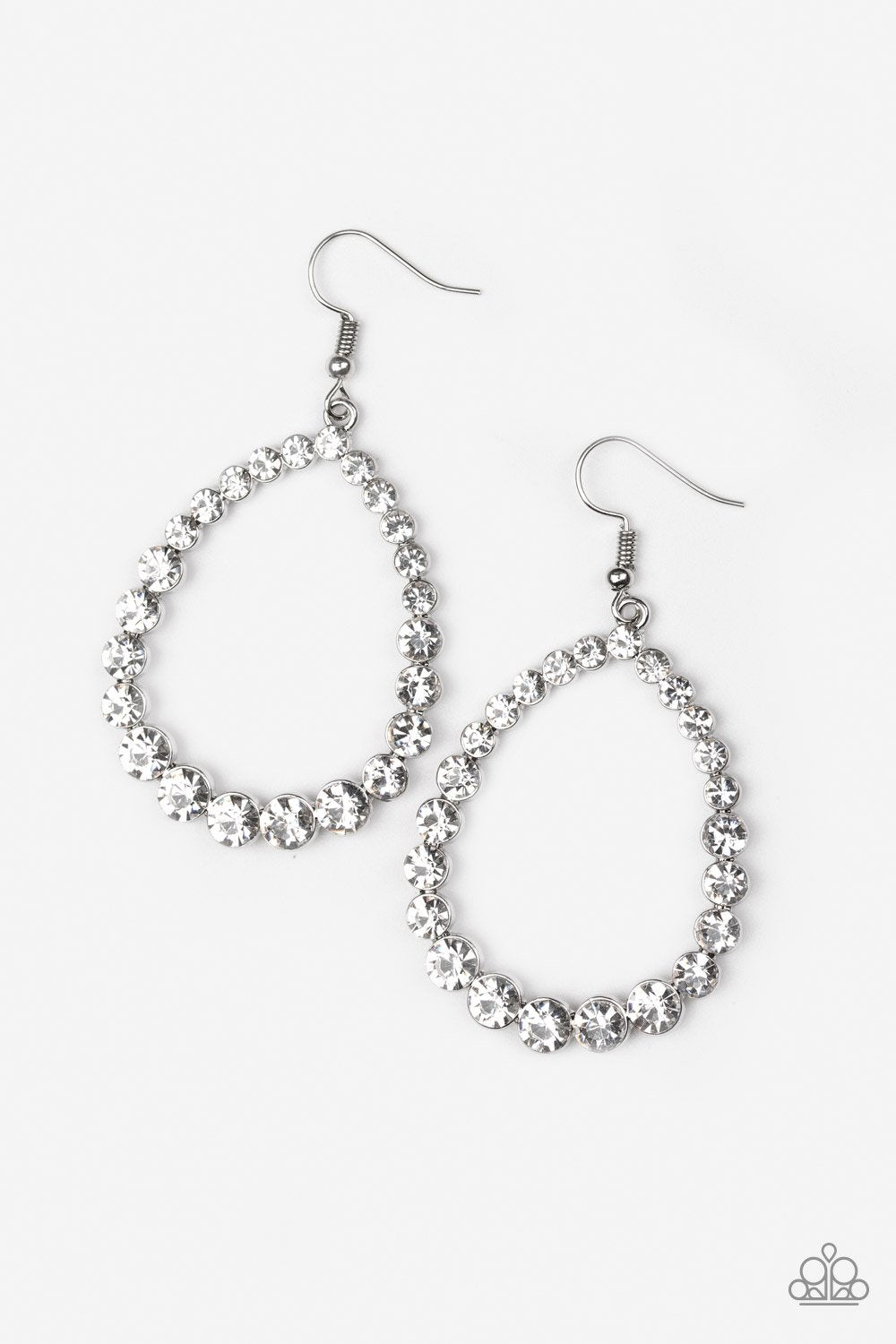 Rise and Sparkle White Rhinestone Teardrop Earrings - Paparazzi Accessories- on model - CarasShop.com - Paparazzi Jewelry by Cara Jewels