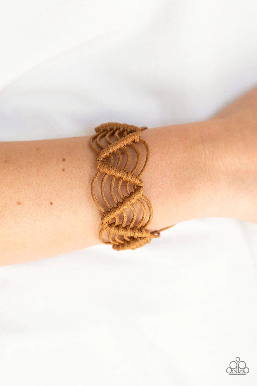 Rise To The Bait Brown Urban Bracelet - Paparazzi Accessories- on model - CarasShop.com - Paparazzi Jewelry by Cara Jewels