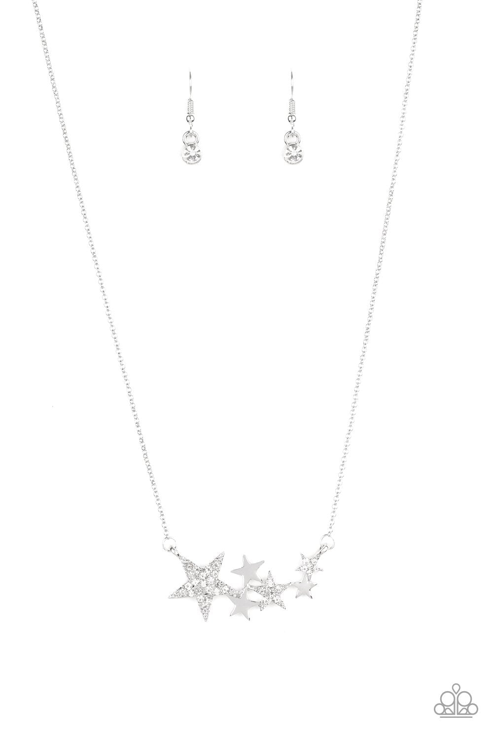 Rising Starlet White Rhinestone Star Necklace - Paparazzi Accessories - free matching earrings -CarasShop.com - Paparazzi Jewelry by Cara Jewels