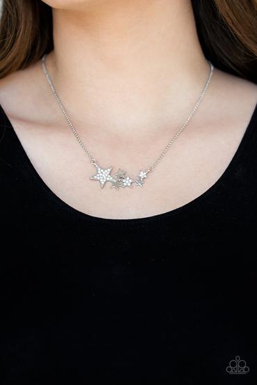 Rising Starlet White Rhinestone Star Necklace - Paparazzi Accessories- lightbox - CarasShop.com - Paparazzi Jewelry by Cara Jewels