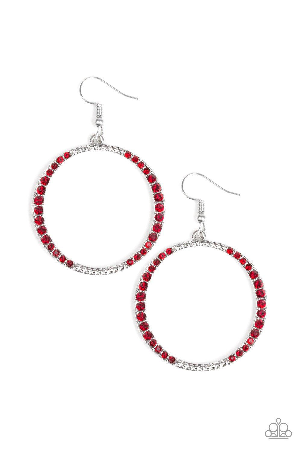 Risky Ritz Red and Silver Earrings - Paparazzi Accessories- lightbox - CarasShop.com - Paparazzi Jewelry by Cara Jewels