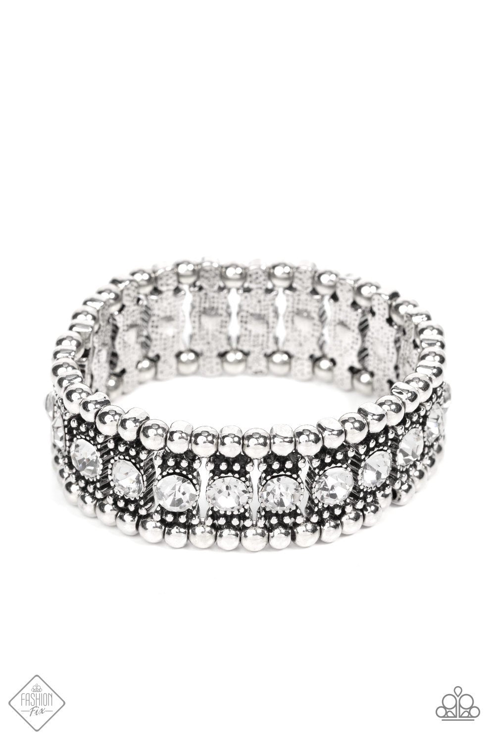 Ritzy Reboot White Rhinestone and Silver Bracelet - Paparazzi Accessories- lightbox - CarasShop.com - Paparazzi Jewelry by Cara Jewels