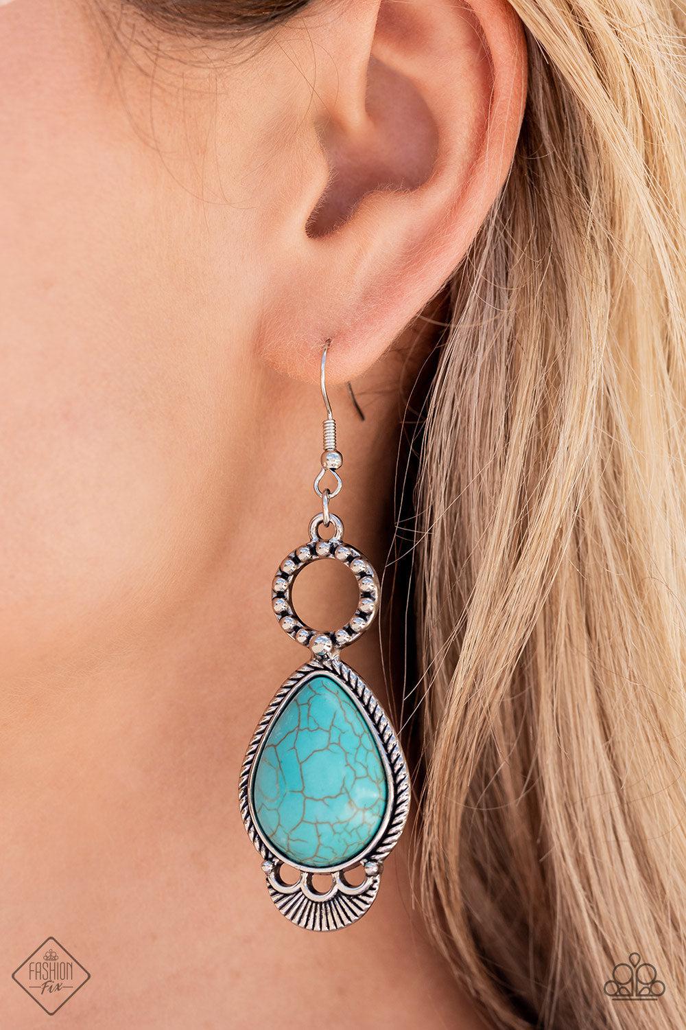 River Cruzin Turquoise Blue Stone Earrings - Paparazzi Accessories- on model - CarasShop.com - Paparazzi Jewelry by Cara Jewels