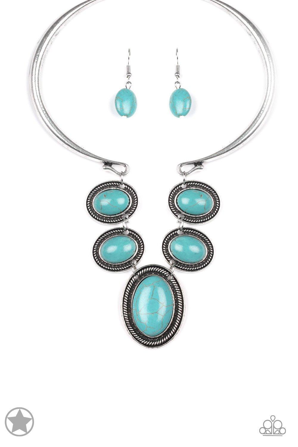 River Ride Blue Turquoise Stone Necklace and matching Earrings - Paparazzi Accessories- lightbox - CarasShop.com - Paparazzi Jewelry by Cara Jewels
