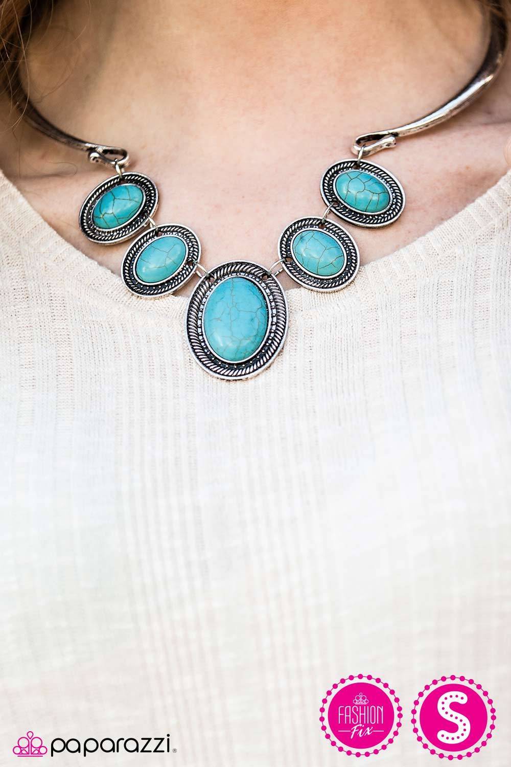 River Ride Blue Turquoise Stone Necklace and matching Earrings - Paparazzi Accessories - model -CarasShop.com - Paparazzi Jewelry by Cara Jewels