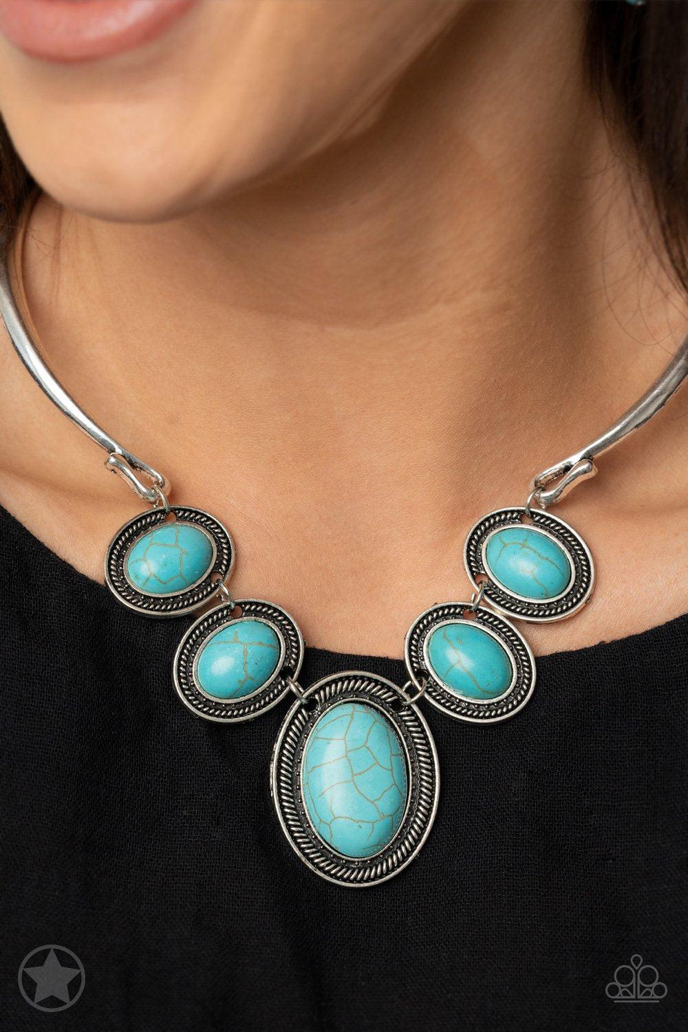 River Ride Blue Turquoise Stone Necklace and matching Earrings - Paparazzi Accessories- on model - CarasShop.com - Paparazzi Jewelry by Cara Jewels