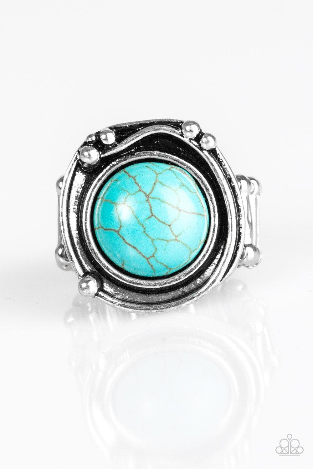 River Roamer Turquoise Blue Stone Ring - Paparazzi Accessories- on model - CarasShop.com - Paparazzi Jewelry by Cara Jewels