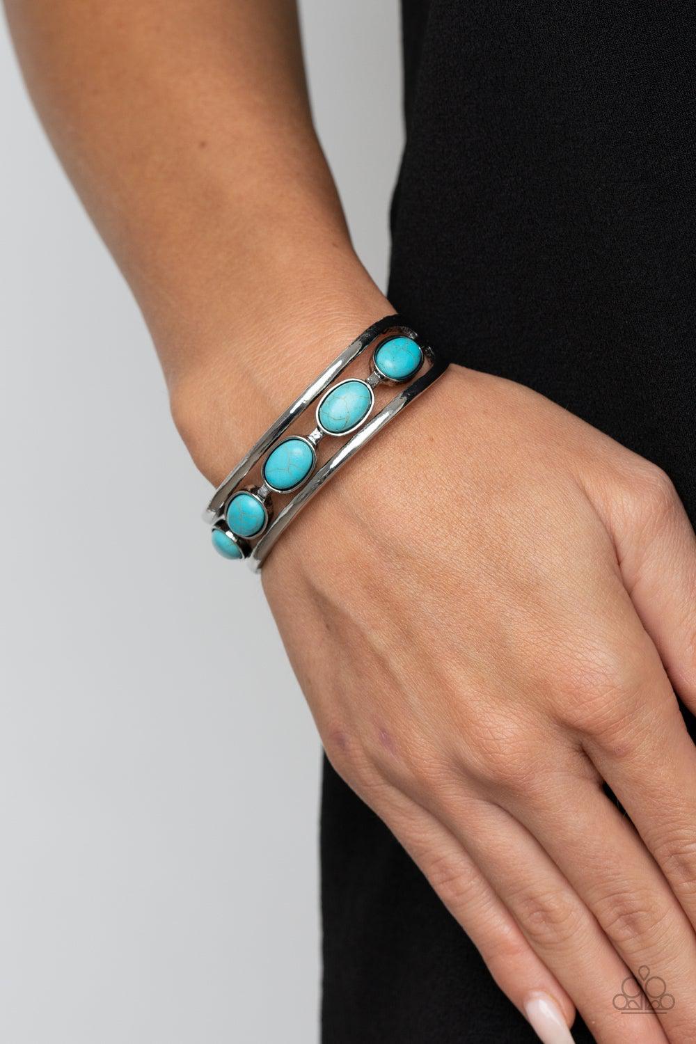 River Rock Canyons Turquoise Blue Cuff Bracelet - Paparazzi Accessories- on model - CarasShop.com - Paparazzi Jewelry by Cara Jewels