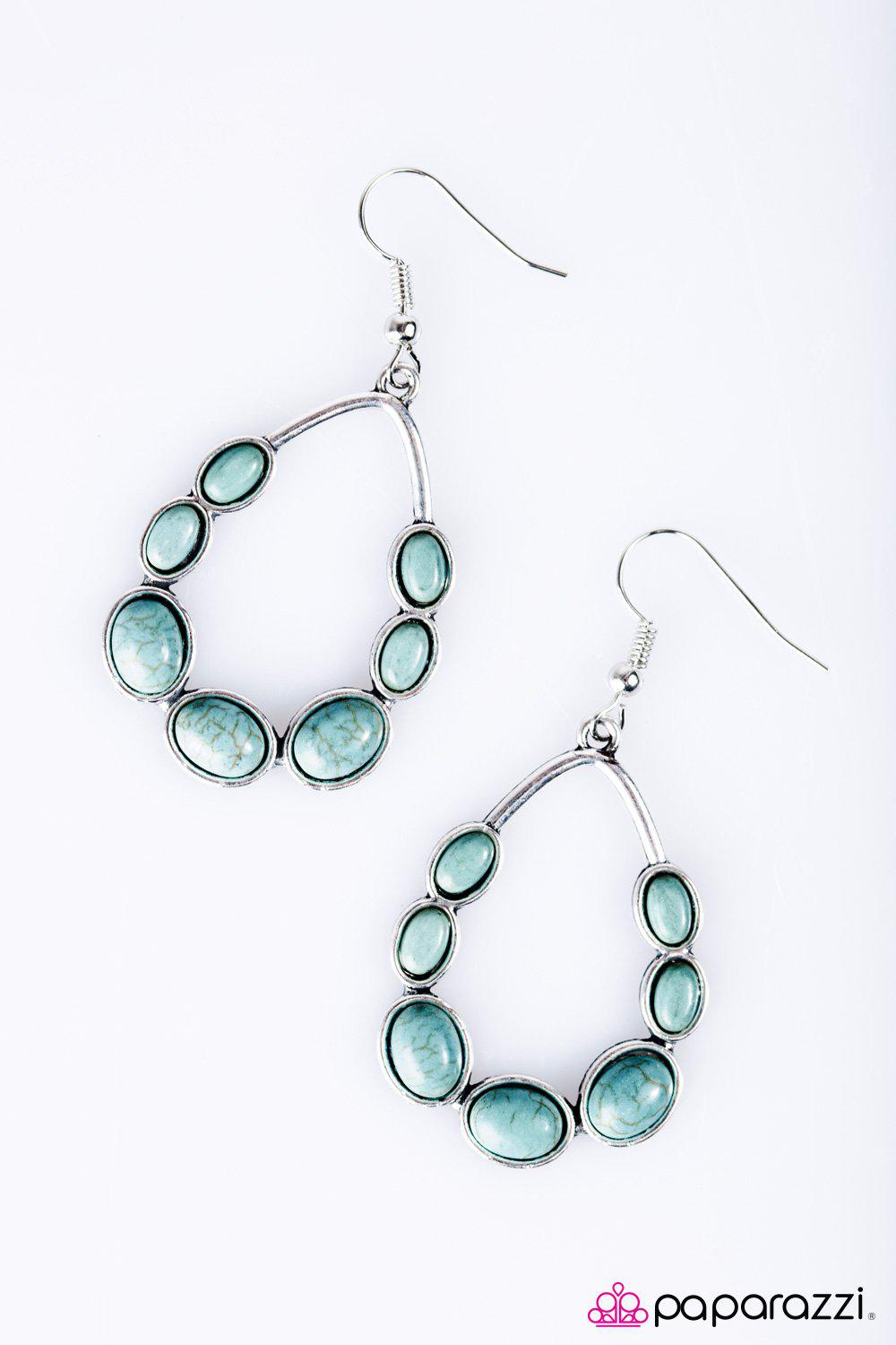 River Rock Radiance Turquoise Blue Stone Teardrop Earrings - Paparazzi Accessories- on model - CarasShop.com - Paparazzi Jewelry by Cara Jewels