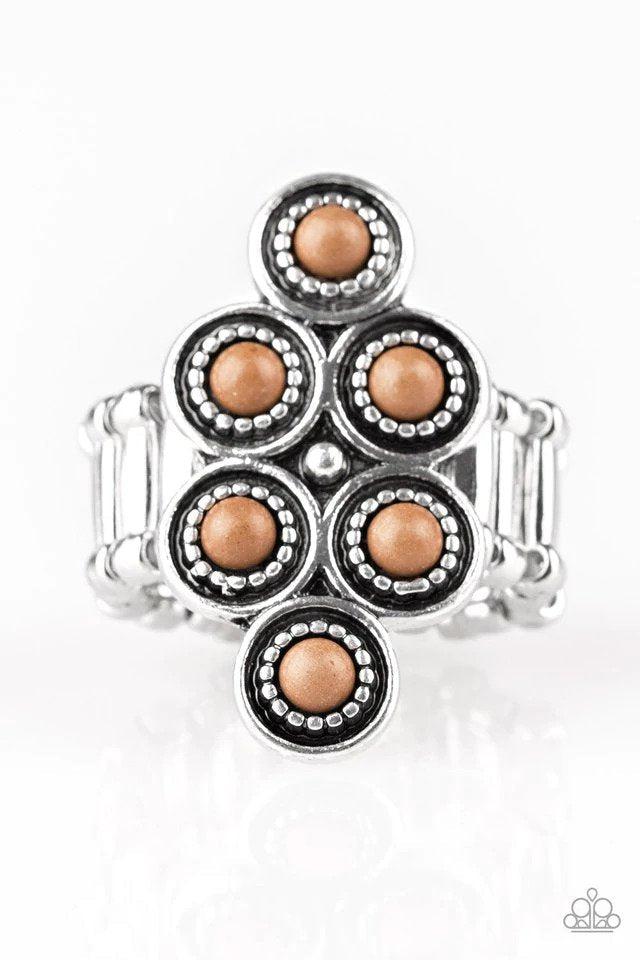 River Rock Rhythm Brown Stone Ring - Paparazzi Accessories- lightbox - CarasShop.com - Paparazzi Jewelry by Cara Jewels