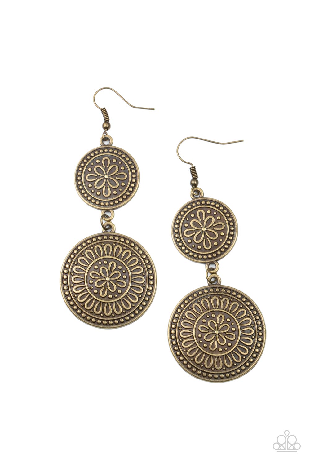 Road Trip Paradise Brass Earrings - Paparazzi Accessories- lightbox - CarasShop.com - Paparazzi Jewelry by Cara Jewels