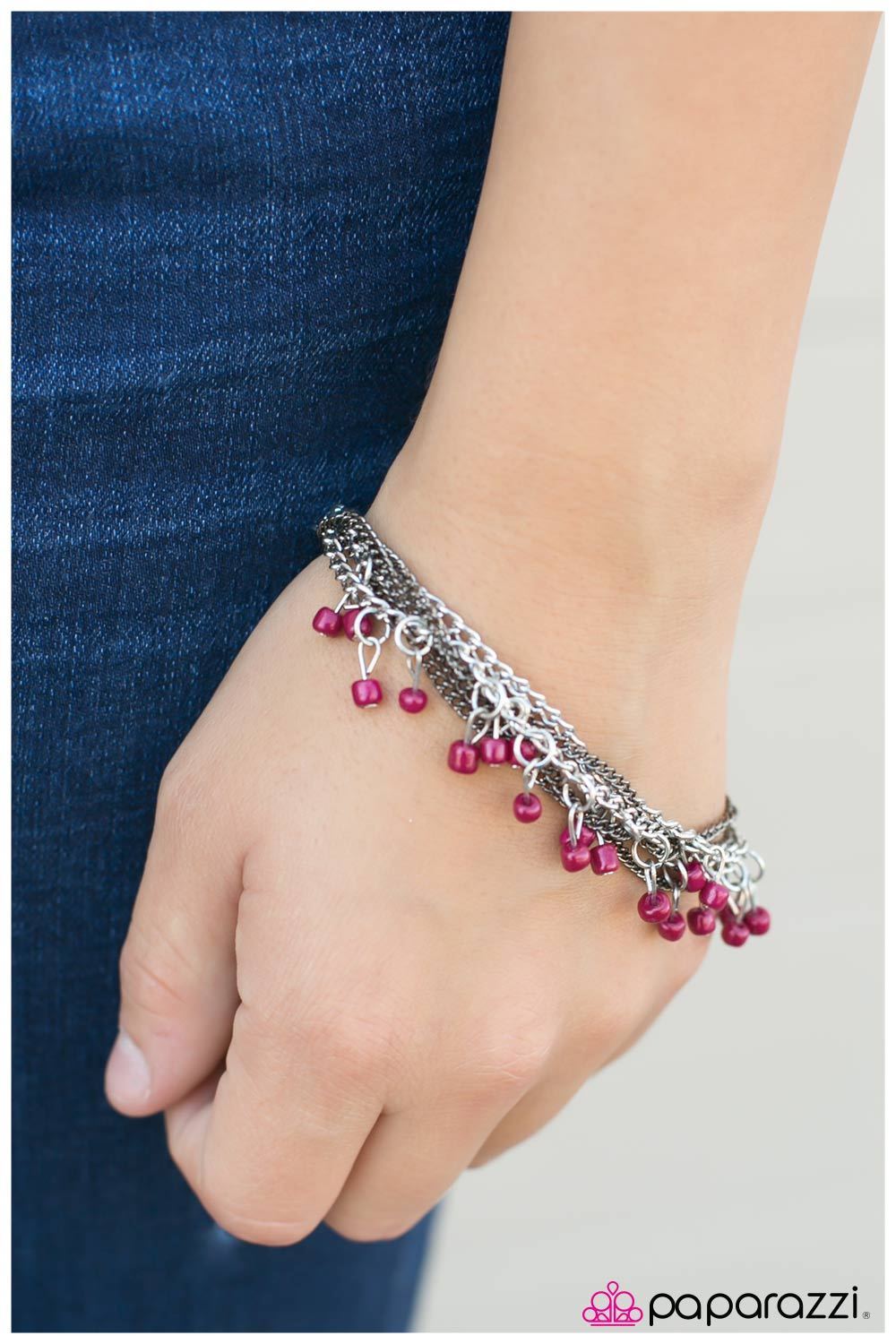 Road Trip Red and Silver Chain Bracelet - Paparazzi Accessories- on model - CarasShop.com - Paparazzi Jewelry by Cara Jewels