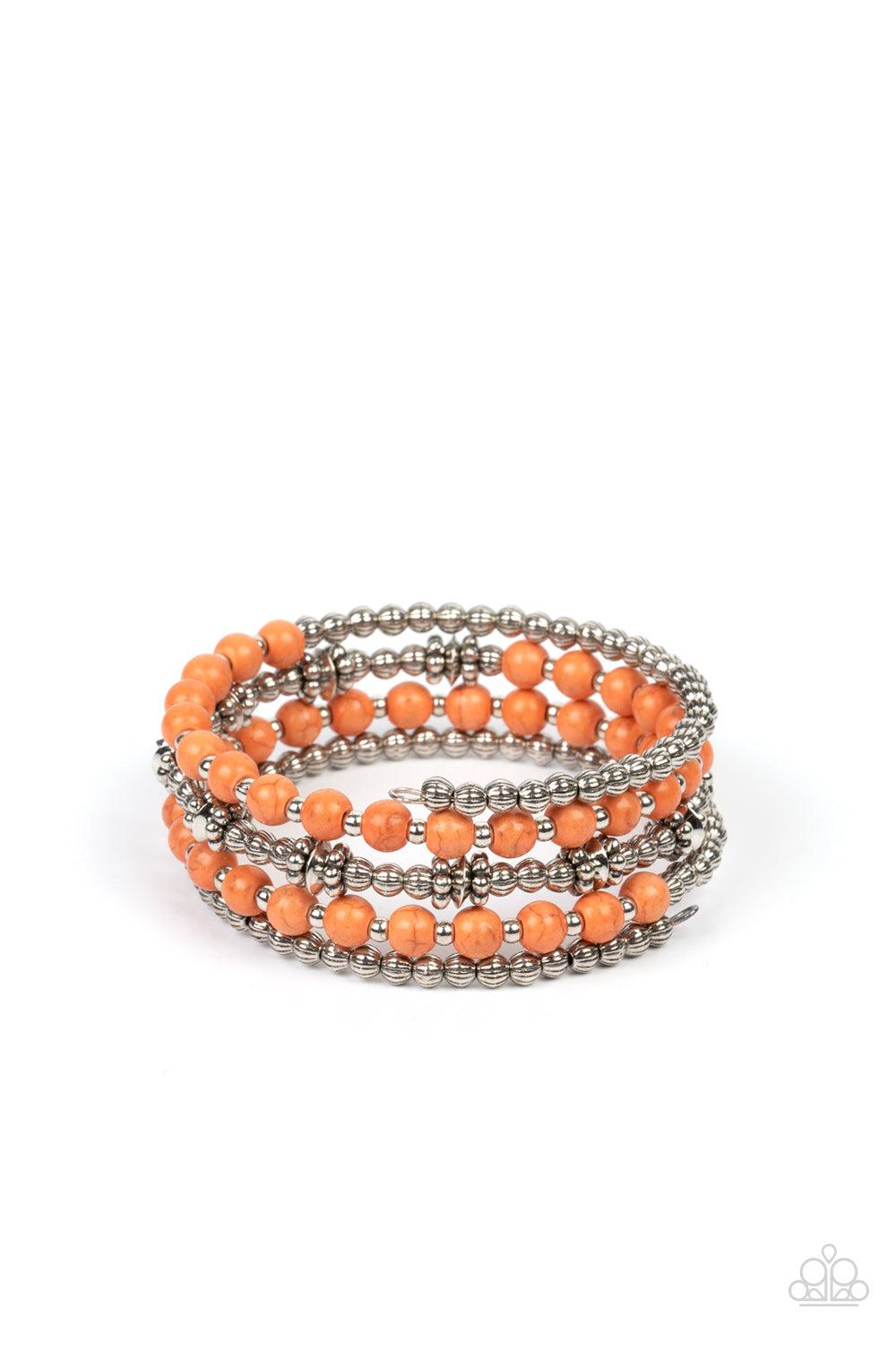 Road Trip Remix Orange Stone Coil Bracelet - Paparazzi Accessories- lightbox - CarasShop.com - Paparazzi Jewelry by Cara Jewels