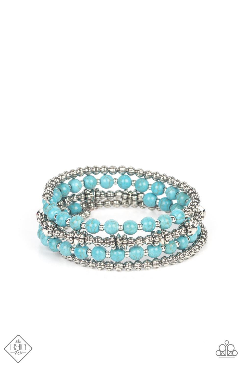 Road Trip Remix Turquoise Blue Coil Bracelet - Paparazzi Accessories- lightbox - CarasShop.com - Paparazzi Jewelry by Cara Jewels