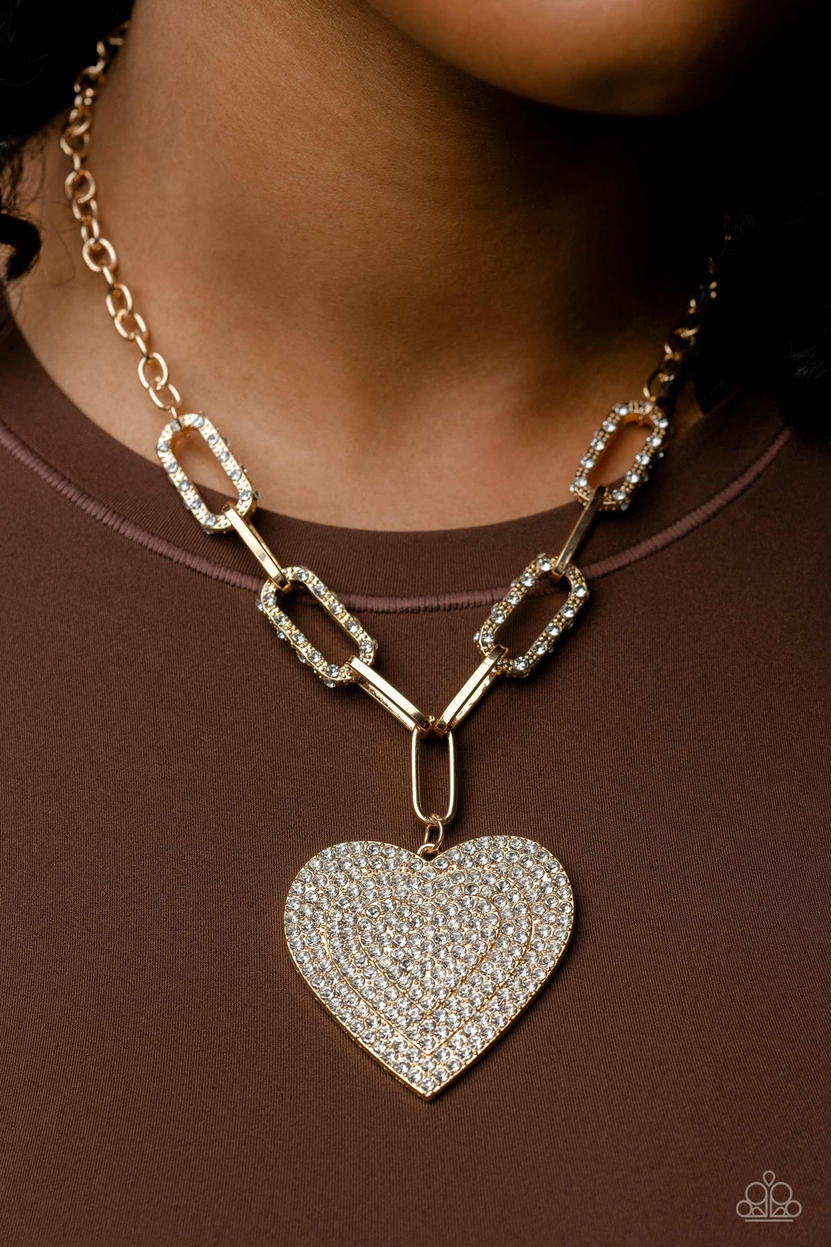 Roadside Romance Gold Heart Necklace - Paparazzi Accessories- on model - CarasShop.com - Paparazzi Jewelry by Cara Jewels