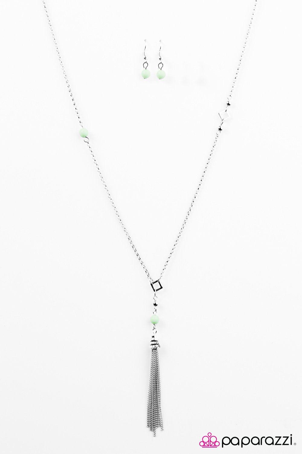 Roam On Green and Silver Tassel Necklace - Paparazzi Accessories- lightbox - CarasShop.com - Paparazzi Jewelry by Cara Jewels