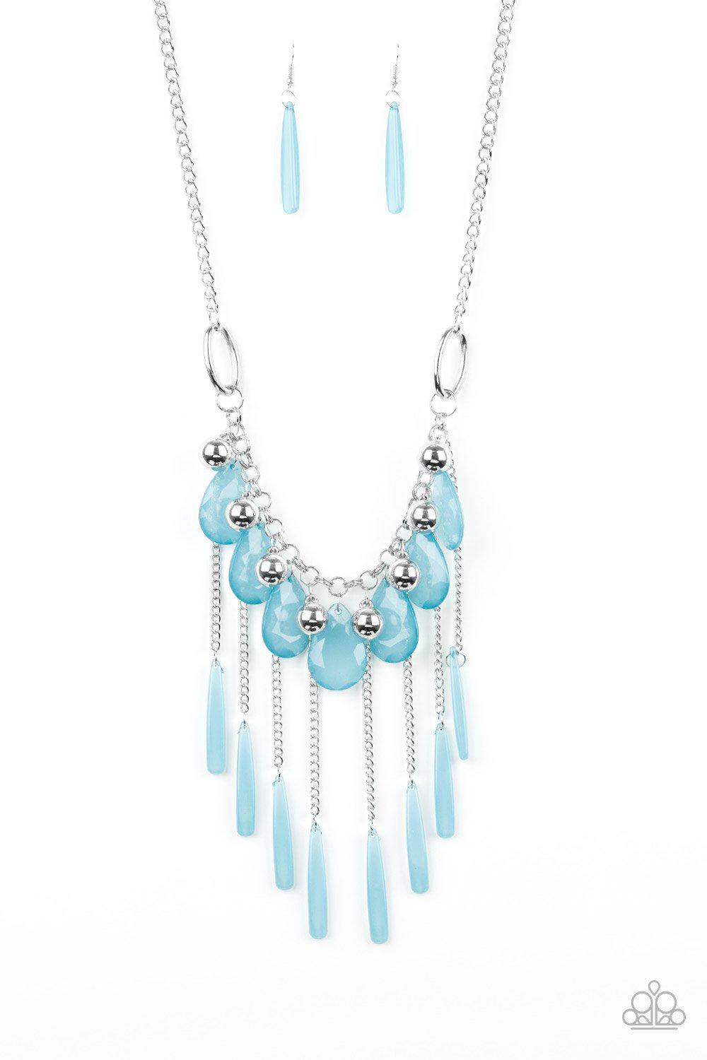 Roaring Riviera Blue and Silver Fringe Necklace - Paparazzi Accessories - free matching earrings -CarasShop.com - Paparazzi Jewelry by Cara Jewels
