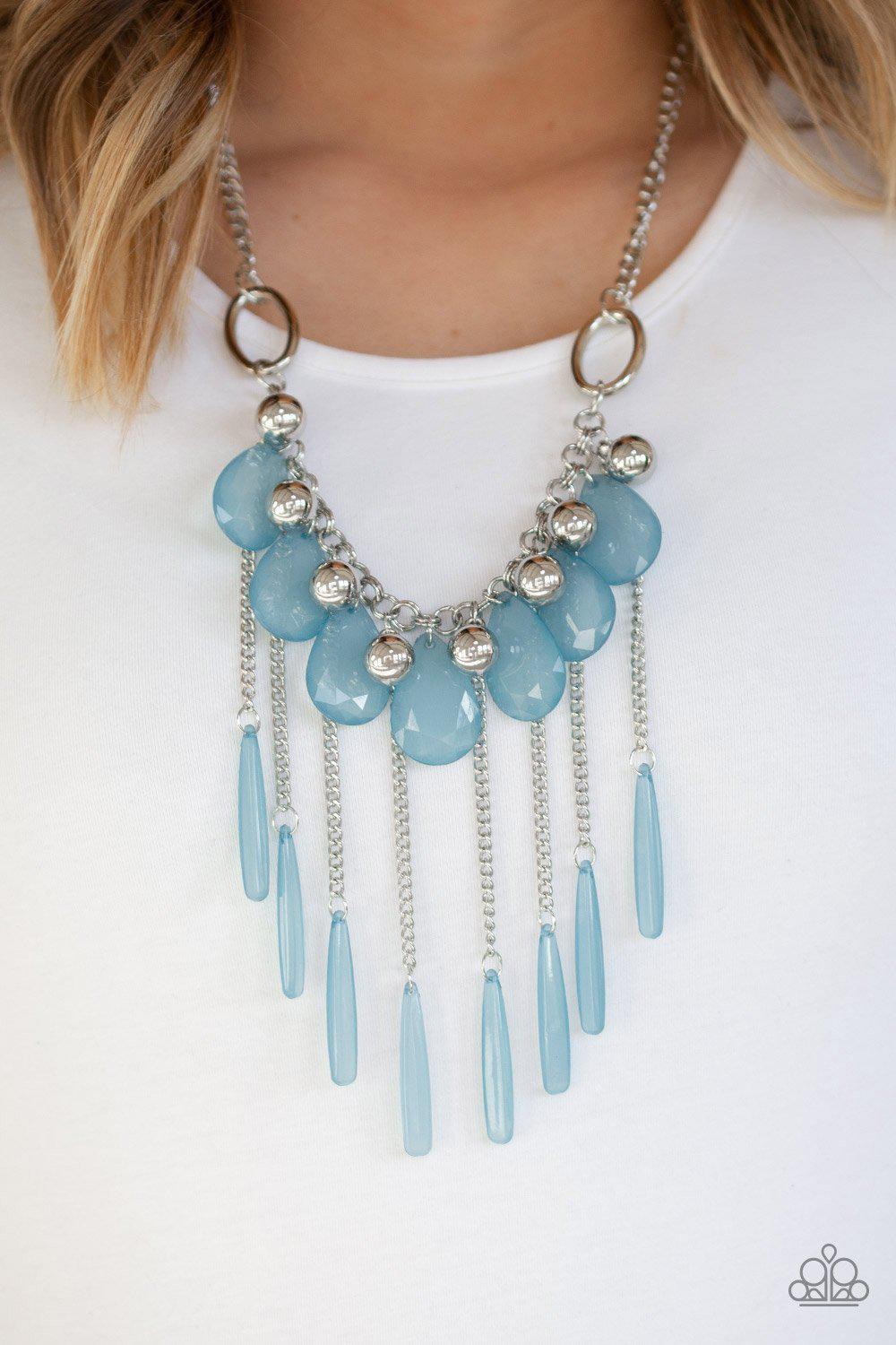 Roaring Riviera Blue and Silver Fringe Necklace - Paparazzi Accessories- lightbox - CarasShop.com - Paparazzi Jewelry by Cara Jewels