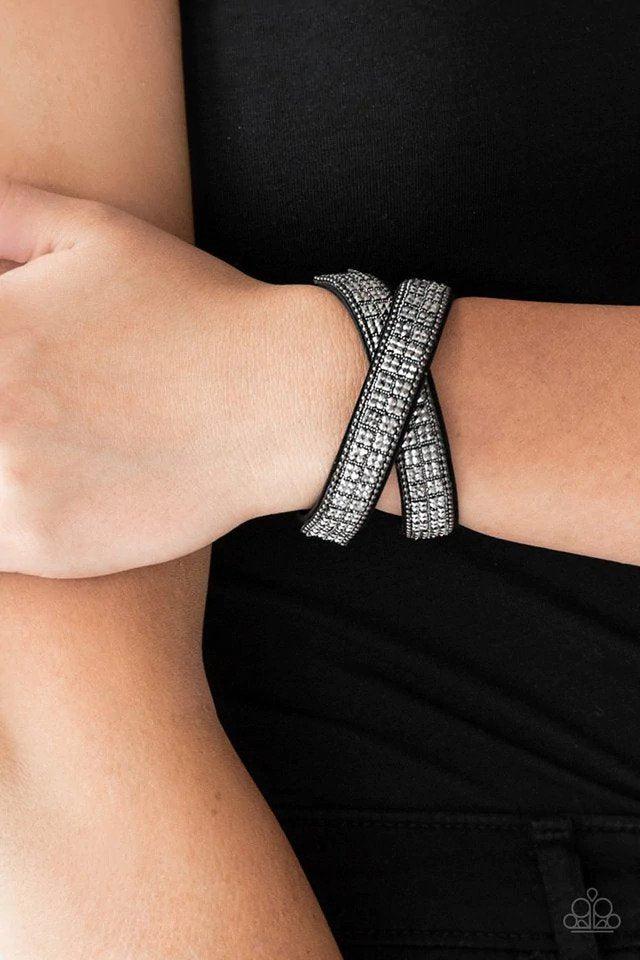 Rock Band Refinement Black Bracelet - Paparazzi Accessories- on model - CarasShop.com - Paparazzi Jewelry by Cara Jewels