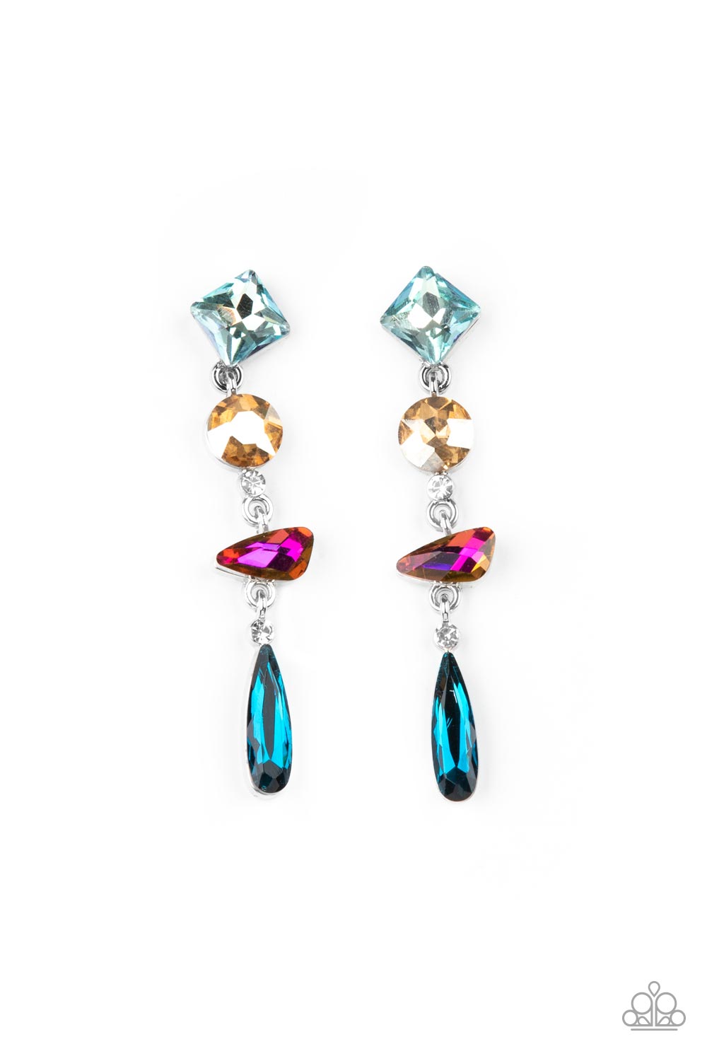 Rock Candy Elegance Multi Iridescent Rhinestone Earrings - Paparazzi Accessories- lightbox - CarasShop.com - Paparazzi Jewelry by Cara Jewels