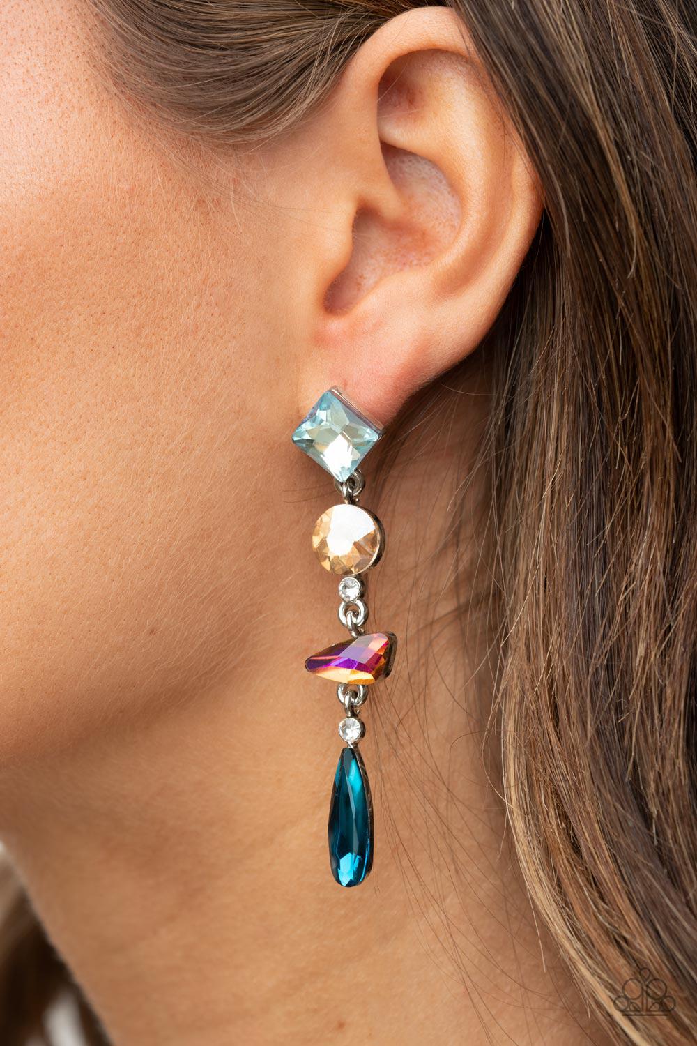 Rock Candy Elegance Multi Iridescent Rhinestone Earrings - Paparazzi Accessories- lightbox - CarasShop.com - Paparazzi Jewelry by Cara Jewels