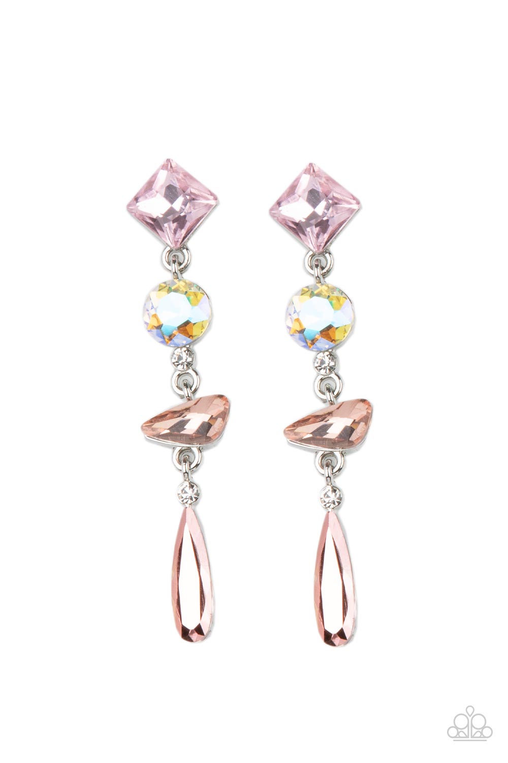 Rock Candy Elegance Pink Iridescent Rhinestone Earrings - Paparazzi Accessories- lightbox - CarasShop.com - Paparazzi Jewelry by Cara Jewels