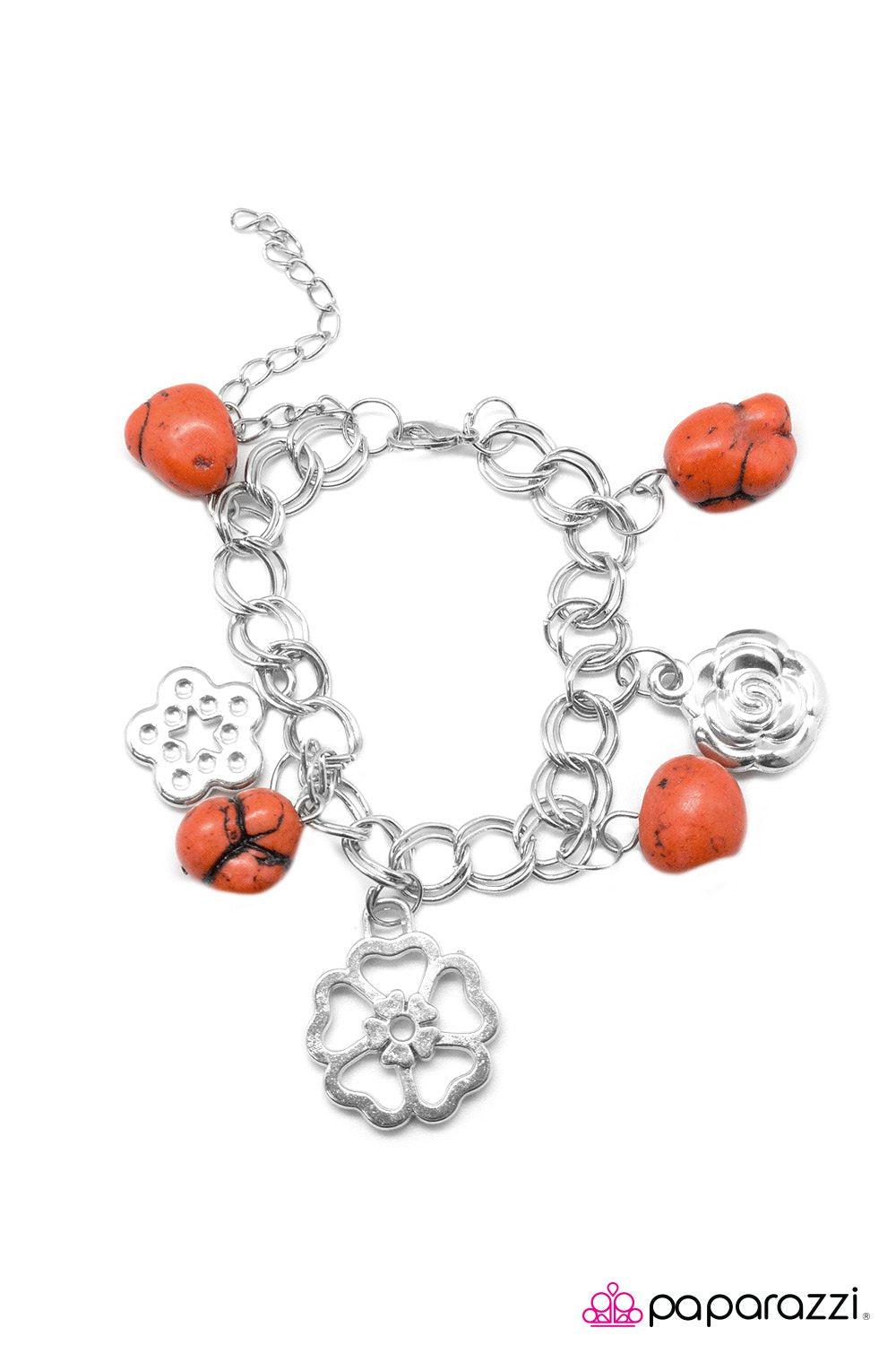 Rock Garden Silver and Orange Stone Bracelet - Paparazzi Accessories- on model - CarasShop.com - Paparazzi Jewelry by Cara Jewels