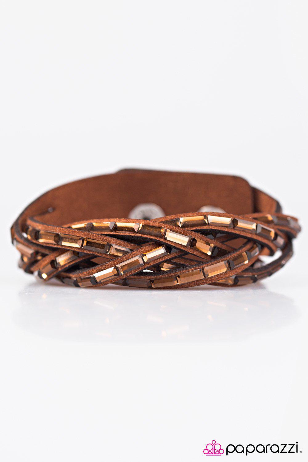 Rock Legend Copper Braided Urban Wrap Snap Bracelet - Paparazzi Accessories- on model - CarasShop.com - Paparazzi Jewelry by Cara Jewels