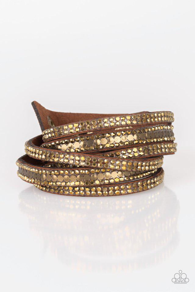 Rock Star Attitude Brass Wrap Snap Bracelet - Paparazzi Accessories- lightbox - CarasShop.com - Paparazzi Jewelry by Cara Jewels