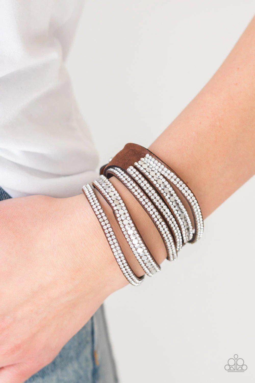Rock Star Attitude Brown Bracelet - Paparazzi Accessories- on model - CarasShop.com - Paparazzi Jewelry by Cara Jewels