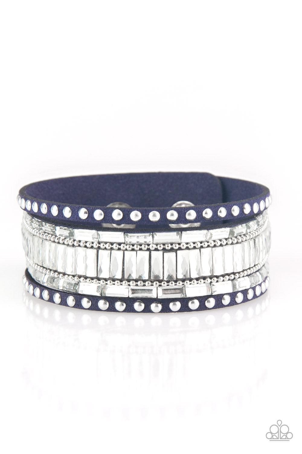 Rock Star Rocker Blue Wrap Snap Bracelet - Paparazzi Accessories- lightbox - CarasShop.com - Paparazzi Jewelry by Cara Jewels