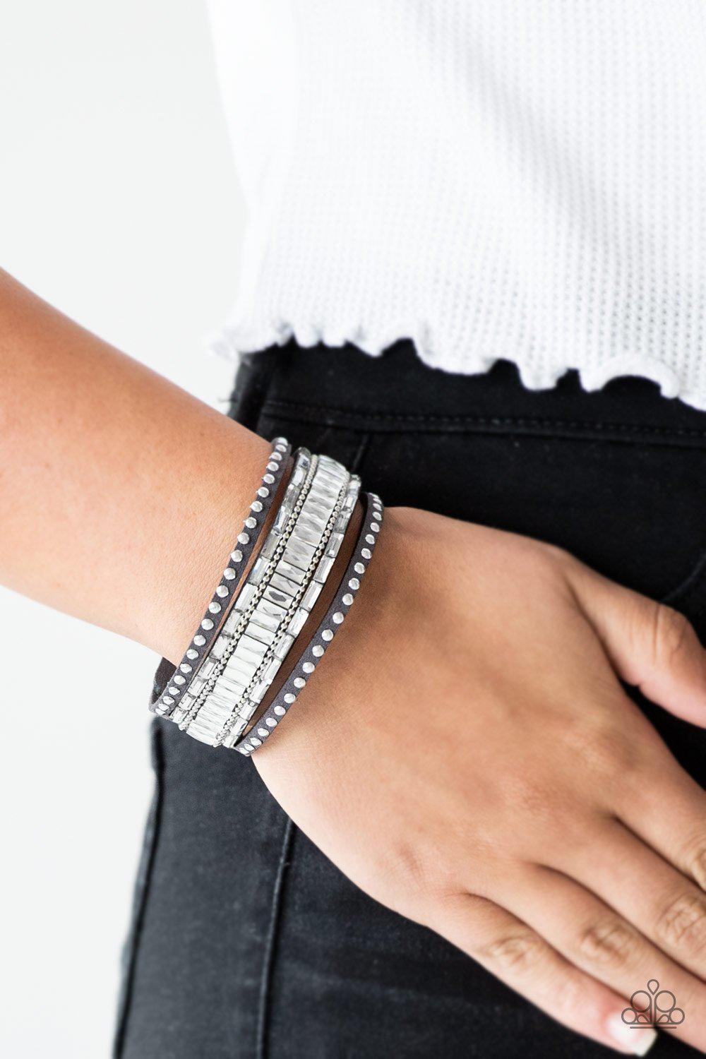 Rock Star Rocker Silver Urban Wrap Snap Bracelet - Paparazzi Accessories- lightbox - CarasShop.com - Paparazzi Jewelry by Cara Jewels
