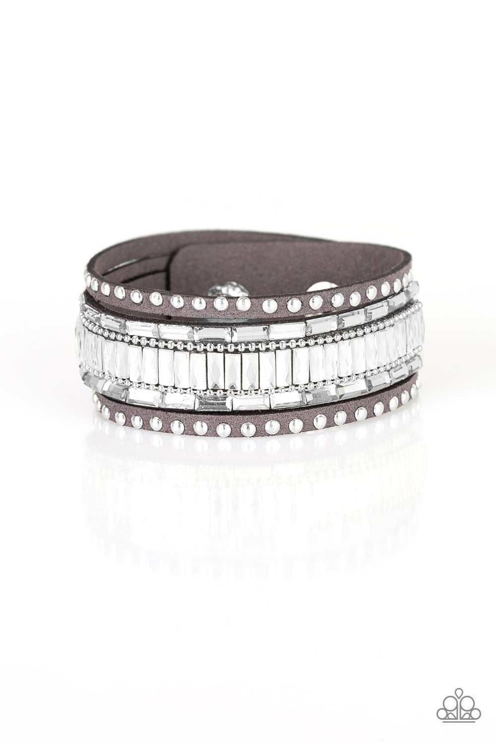 Rock Star Rocker Silver Urban Wrap Snap Bracelet - Paparazzi Accessories- on model - CarasShop.com - Paparazzi Jewelry by Cara Jewels