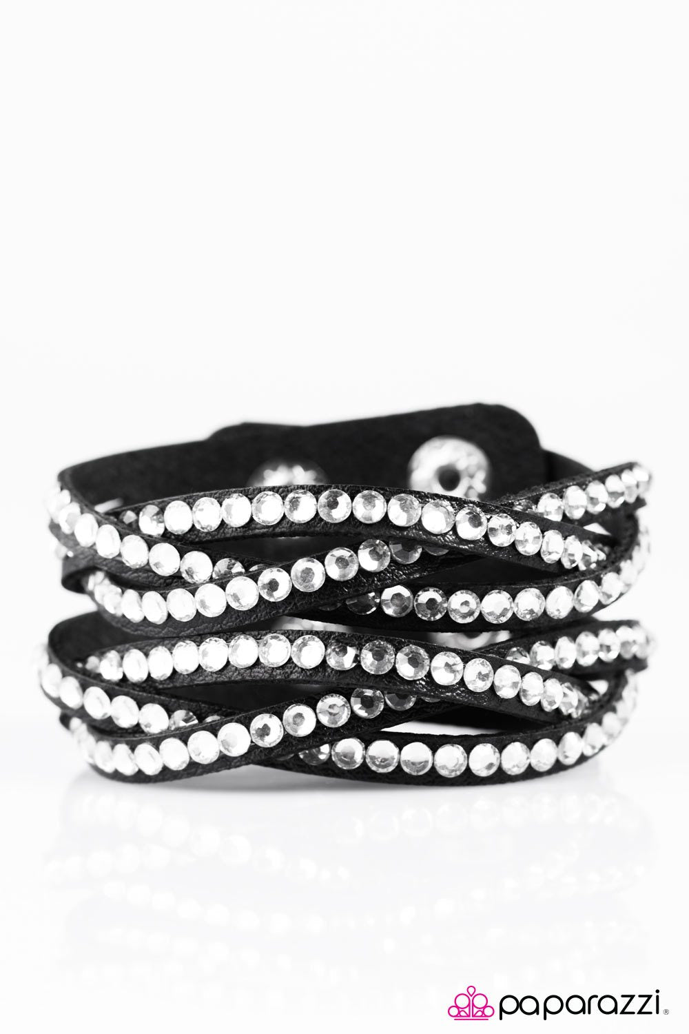 Rocket Power Black and White Braided Urban Wrap Snap Bracelet - Paparazzi Accessories- on model - CarasShop.com - Paparazzi Jewelry by Cara Jewels