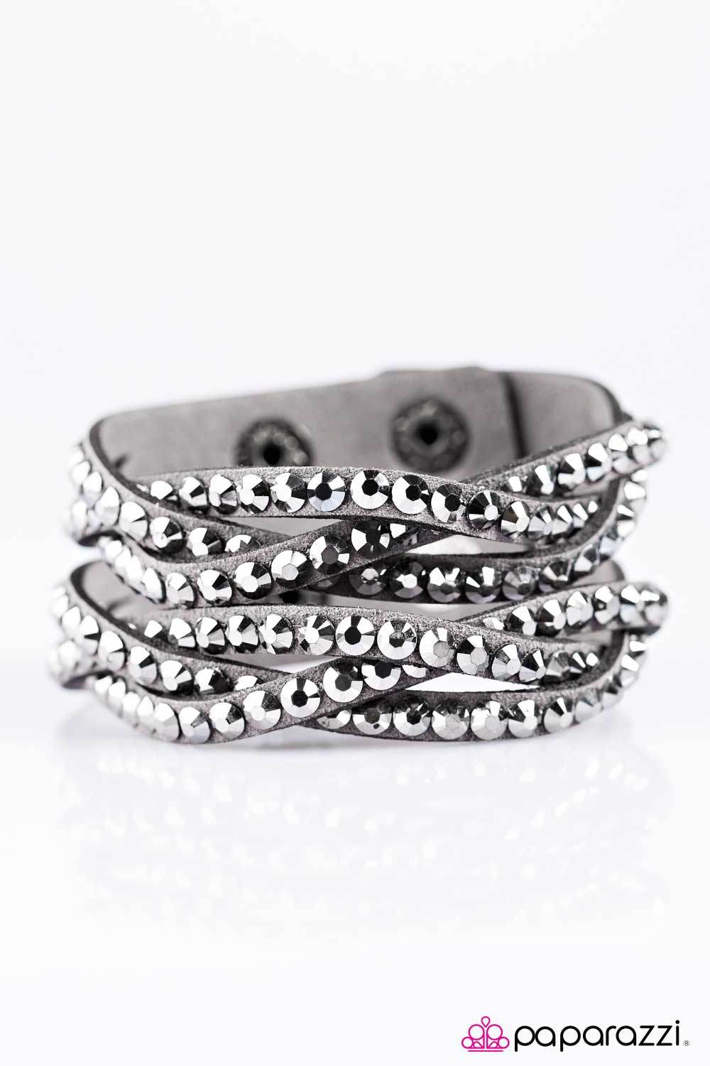 Rocket Power Silver and Hematite Braided Urban Wrap Snap Bracelet - Paparazzi Accessories- on model - CarasShop.com - Paparazzi Jewelry by Cara Jewels